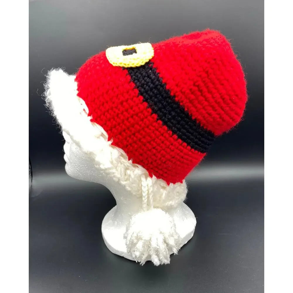 Handmade Baby's Crocheted Red Santa Hat with Tassels - Fits 16